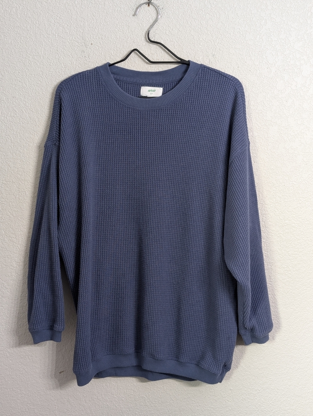 Aerie Women's Blue Oversized Waffle Knit Crewneck Sweater Size S Lounge Comfy